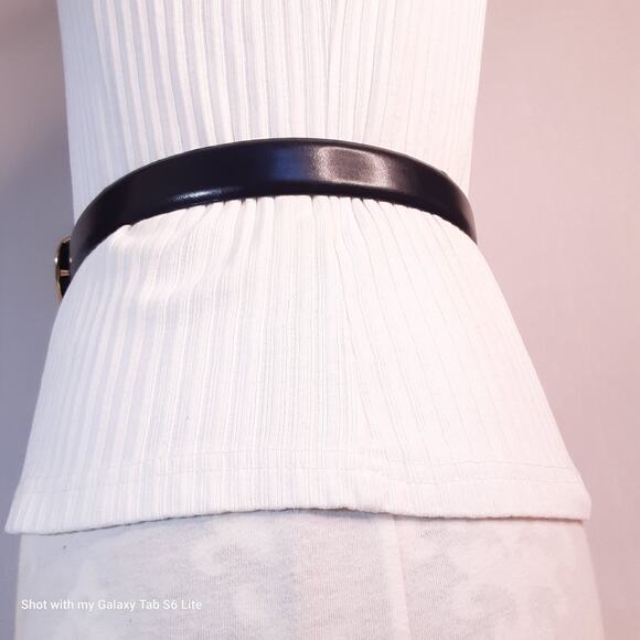 Vintage Taiwan Belt Small Medium Waist Navy Blue Half Circle Fashion Buckle - Picture 3 of 12